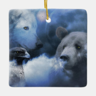 Wolf-, Adler- und Bär-Weihnachtsbaumanhänger Keramikornament