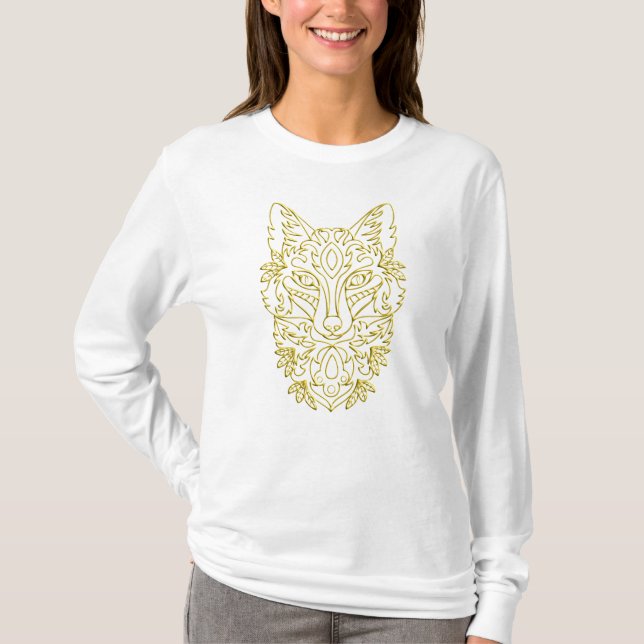 Wolf-ähnliche Kopfkunst in Gold T-Shirt (Vorderseite)