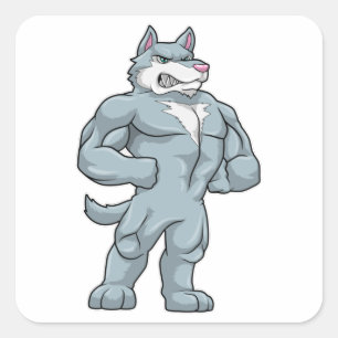 Wolf als Bodybuilder Extrem Quadratischer Aufkleber