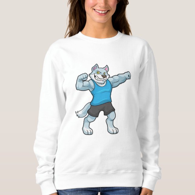 Wolf als Bodybuilder mit großen Oberarmen Sweatshirt (Vorderseite)
