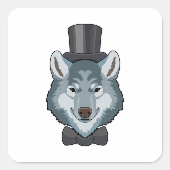 Wolf als Groom mit Bow Quadratischer Aufkleber (Vorderseite)