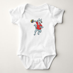 Wolf als Handballspieler mit Handball Baby Strampler
