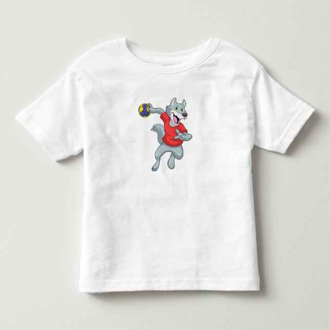 Wolf als Handballspieler mit Handball Kleinkind T-shirt (Vorderseite)