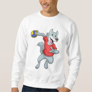 Wolf als Handballspieler mit Handball Sweatshirt