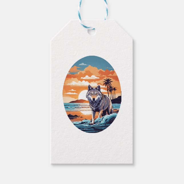 Wolf am Strand Geschenkanhänger (Vorderseite)