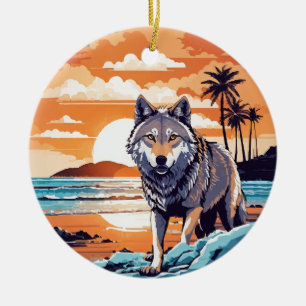 Wolf am Strand Keramik Ornament