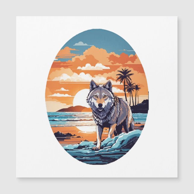 Wolf am Strand Magnetkarte (Vorderseite)