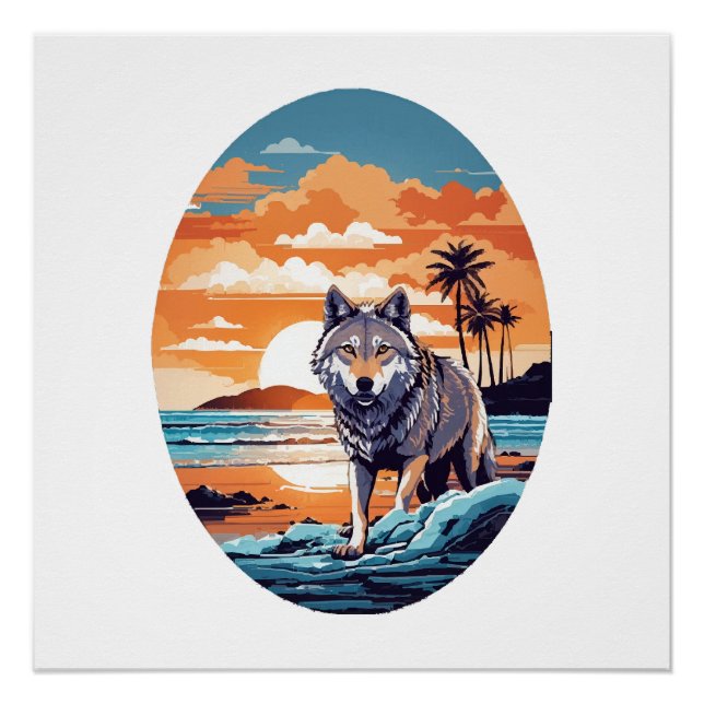 Wolf am Strand Poster (Vorderseite)