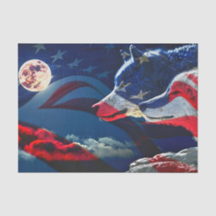 Wolf American Flag Full Moon Seidenpapier