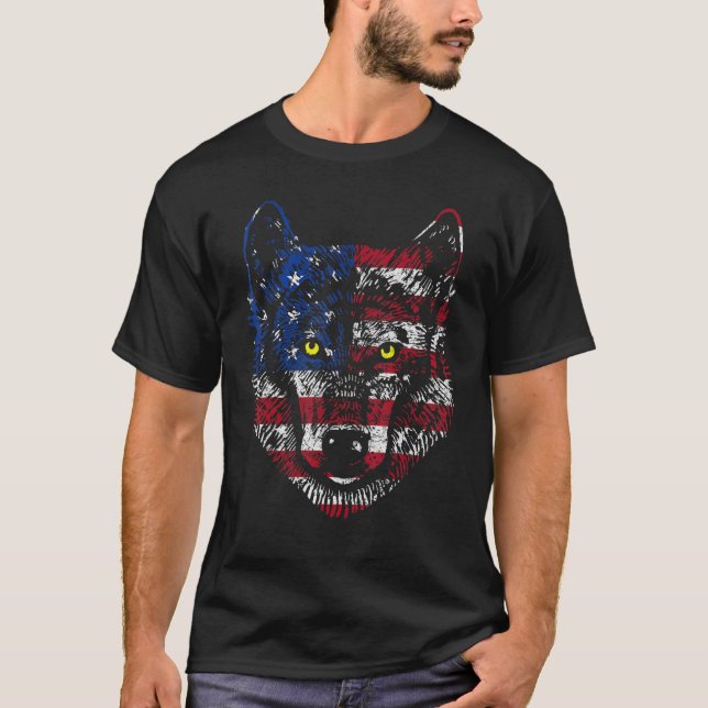 Wolf American Flag Usa 4. Juli Patriotic T-Shirt (Vorderseite)