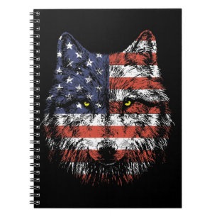 Wolf-amerikanische Flagge USA-Kleid Notizblock