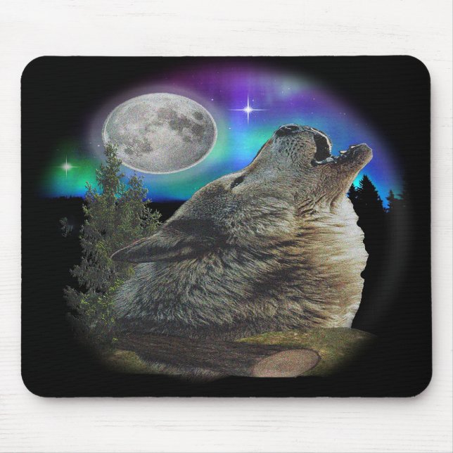 Wolf an der Nachtkunst Mousepad (Vorne)