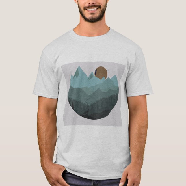 Wolf and Mountains Modern Art  T-Shirt (Vorderseite)