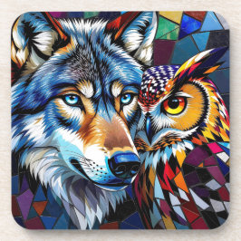 Wolf and Owl Vibrant and Colorful  Getränkeuntersetzer