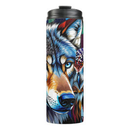 Wolf and Owl Vibrant and Colorful  Thermosbecher