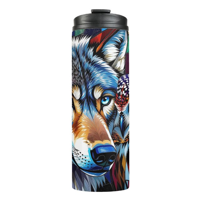 Wolf and Owl Vibrant and Colorful  Thermosbecher (Vorderseite)