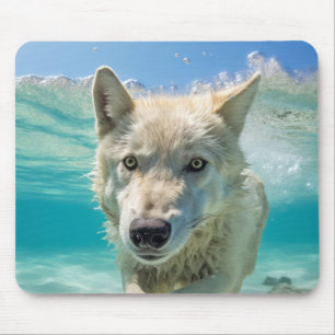 Wolf Animal Fun Nature Playing Water Out Mousepad