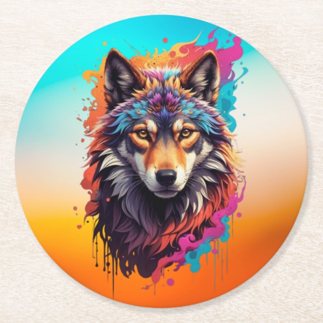 Wolf Animal Logo Design-87694 Runder Pappuntersetzer (Vorderseite)