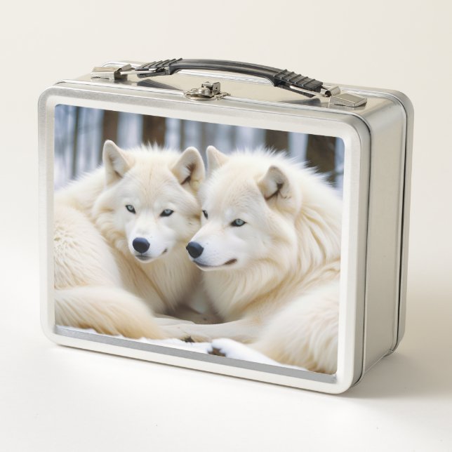 Wolf Animal Nature Wildlife Zuneigung Gekümmert Metall Brotdose (Vorderseite)