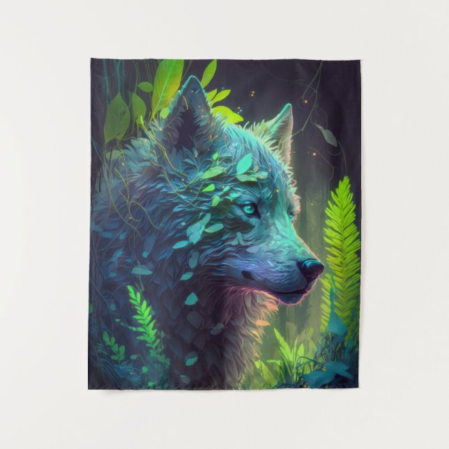 Wolf Animal Portrait Painting Wildlife Outdoor Wandteppich (Vorderseite)