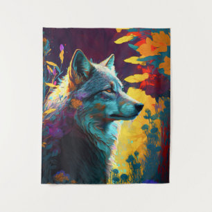 Wolf Animal Portrait Painting Wildlife Outdoor Wandteppich