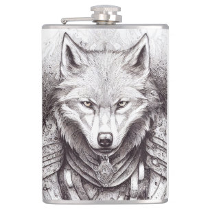 Wolf Animal Wild Nature Illustration Line Epic Art Flachmann