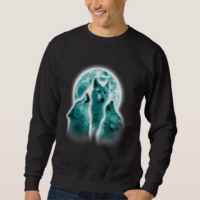 Wolf Animals Howls Moon Print Animal Lovers Wolf Sweatshirt (Vorderseite)
