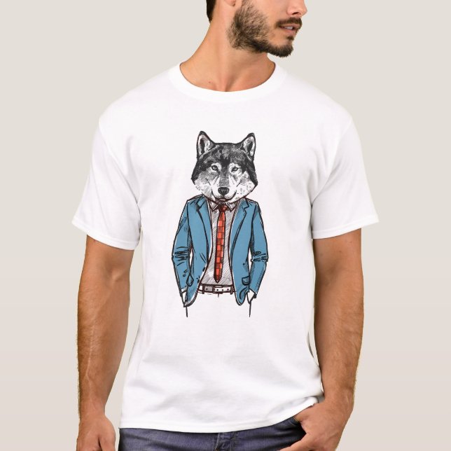 Wolf Anzug cool und witzig T-Shirt (Vorderseite)
