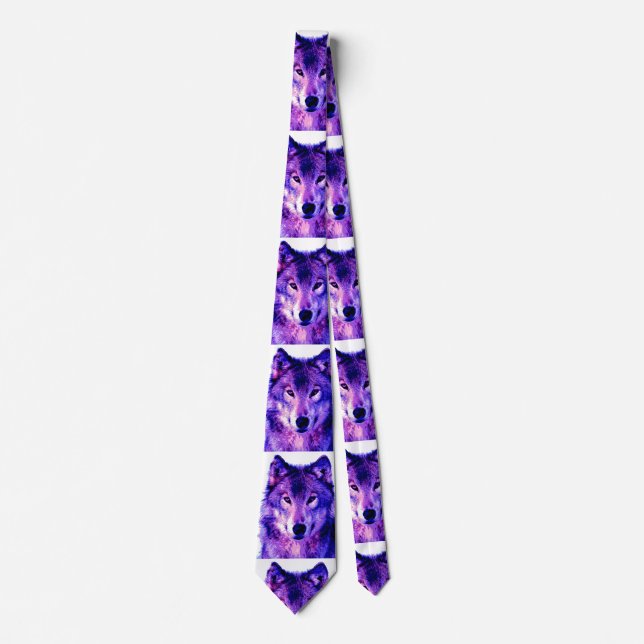 Wolf Artwork Blue Color Krawatte (Vorderseite)