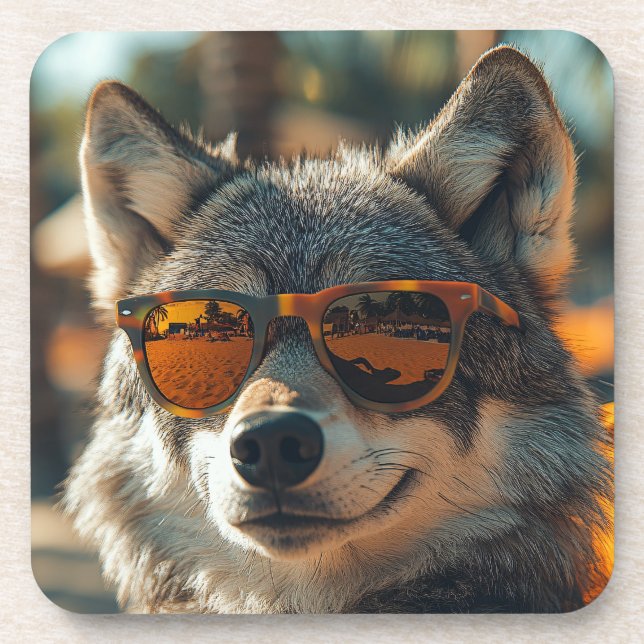 Wolf at the beach getränkeuntersetzer (Vorderseite)