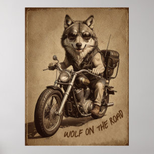 Wolf auf dem Rennrad Poster