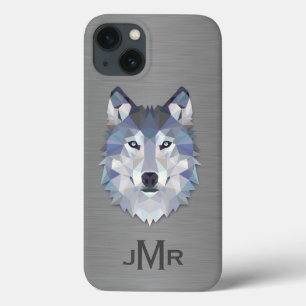 Wolf auf Stahlbürsteneffekt Monogram iPhone 13 Hülle