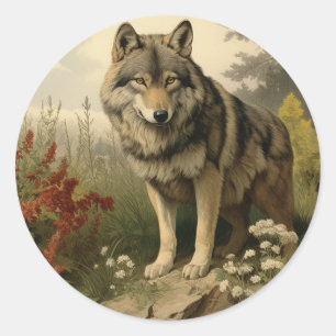Wolf Auf Wiese Rund Aufkleber