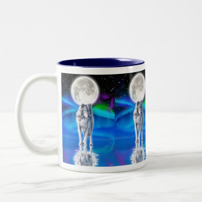 Wolf, Aurora & Moon Wildlife Fantasy Drink Tasse (Links)