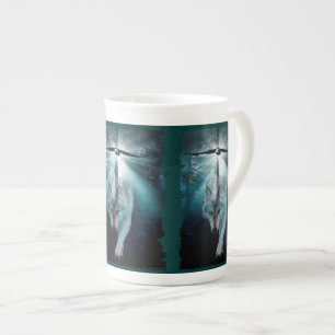 Wolf & Bald Eagle Bone China Kaffee Tasse