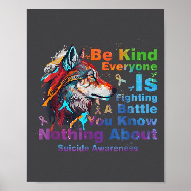 Wolf Be Kind Suicide Awareness Mental Health Suprt Poster (Vorne)