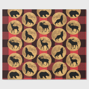 Wolf Bear Elk Moose Deer Full Moon Geschenkpapier
