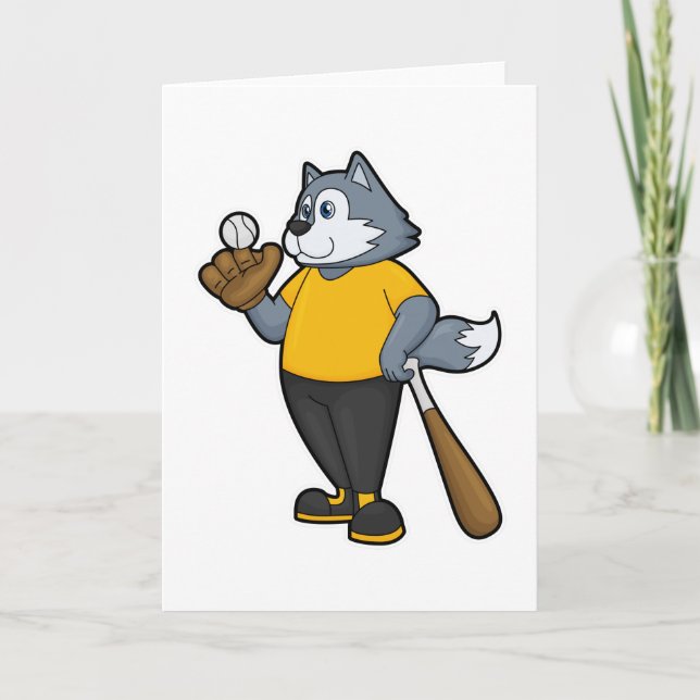 Wolf beim Baseball mit Baseballschläger Karte (Vorderseite)