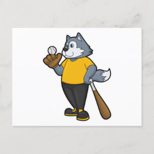 Wolf beim Baseball mit Baseballschläger Postkarte