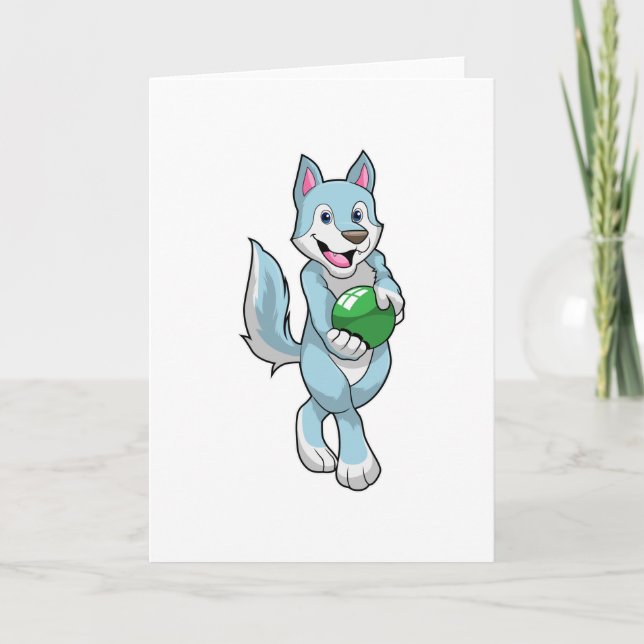 Wolf beim Bowling mit Bowlingkugel Karte (Vorderseite)