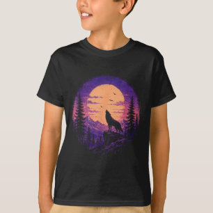 Wolf Berg Wald Mond Wildnis Natur T-Shirt