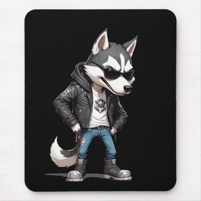 Wolf Biker Rebel Leather Jacket Cool Style Urban Mousepad (Vorne)