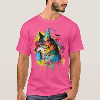 Wolf Birthday Hat Themed Party Wolves Malerei Woll T-Shirt