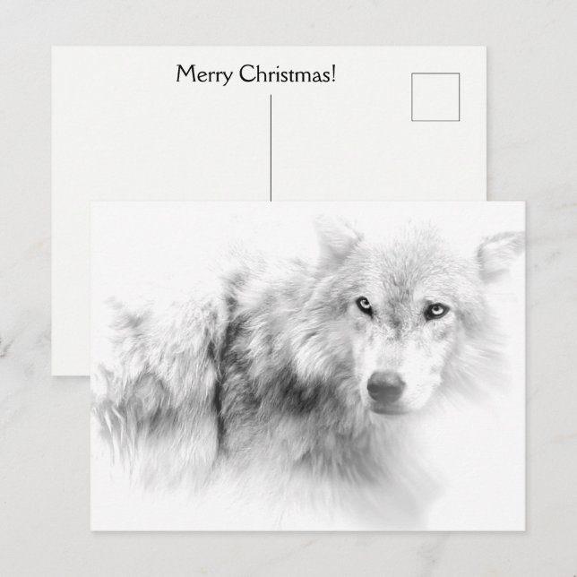 Wolf Black and White Christmas Holiday Postcard Postkarte (Vorne/Hinten)