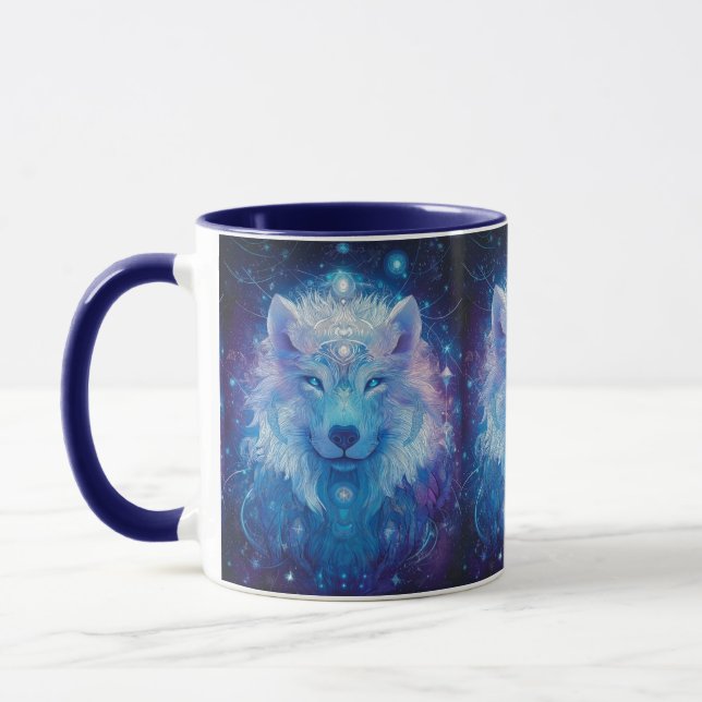 Wolf Blau magischer Sternenhimmel Tasse (Links)