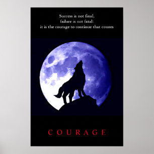 Wolf Blau Nacht Motivations Mut Poster