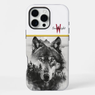 Wolf blickt durch nebligen Wald iPhone 16 Pro Max Hülle