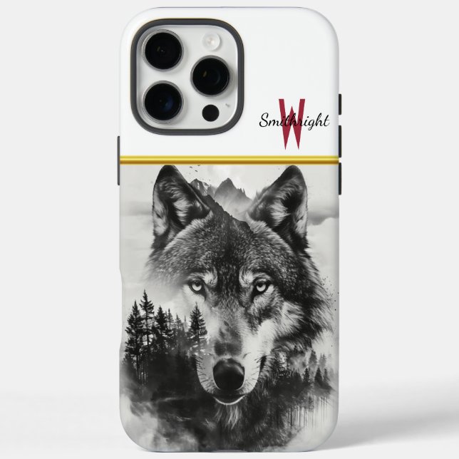 Wolf blickt durch scheußliche Wälder iPhone 16 Pro Max Hülle (Rückseite)