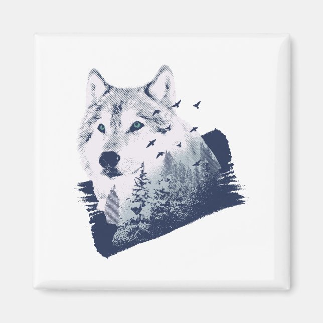 Wolf Blue Forest Grunge Magnet (Vorne)
