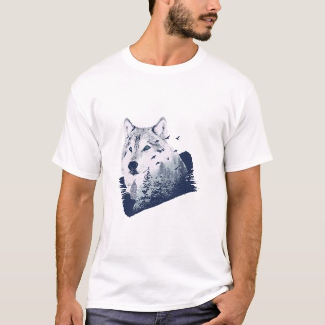 Wolf Blue Forest Grunge T-Shirt (Vorderseite)